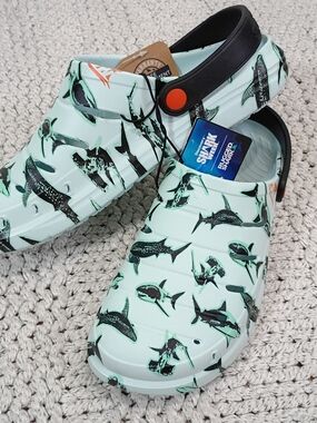 NWT Rugged Shark Men's Shark Week Slip-On Clog with Black Strap